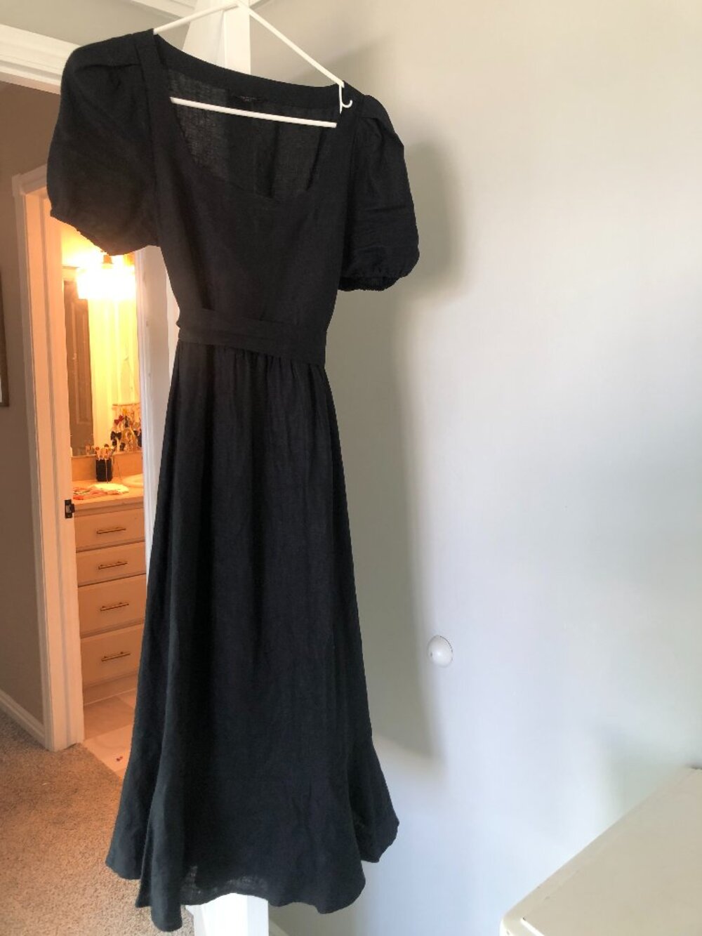 Quince 100%  European Linen Women's Maternity Short Sleeve Midi Dress XS Black